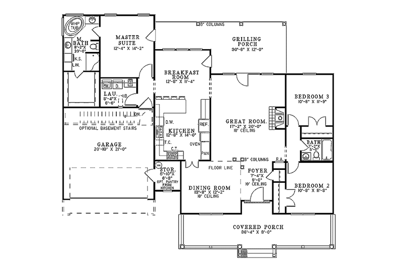 Architectural House Design - Floor Plan - Main Floor for Country House Plan #17-2772 - 3 bed, 2 bath