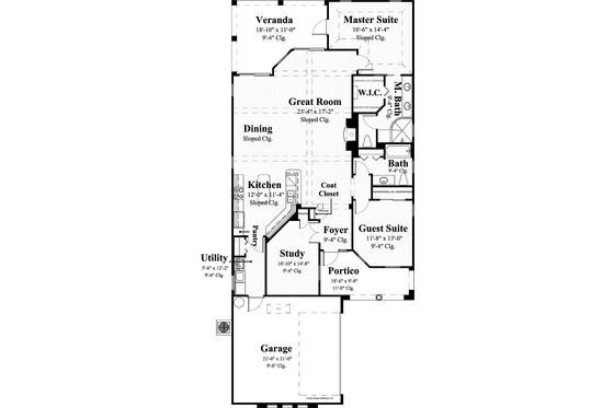 Floor Plan - Main Floor for Mediterranean House Plan #930-426 - 2 bed, 2 bath