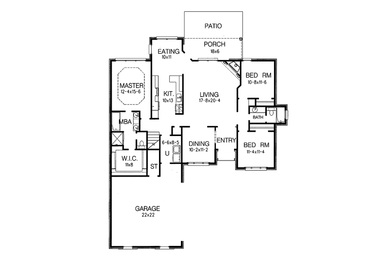 Architectural House Design - Floor Plan - Main Floor for Traditional House Plan #15-301 - 3 bed, 2 bath