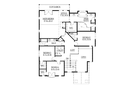 Floor Plan - Upper Floor for Craftsman House Plan #132-417 - 5 bed, 3.5 bath