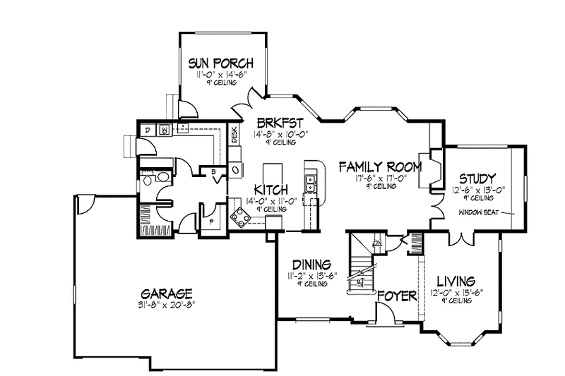 Architectural House Design - Floor Plan - Main Floor for Traditional House Plan #320-886 - 3 bed, 2.5 bath