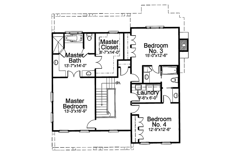 Dream House Plan - Floor Plan - Upper Floor for Colonial House Plan #429-202 - 4 bed, 3 bath