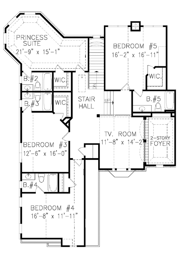 House Blueprint - Traditional Floor Plan - Upper Floor Plan #54-300