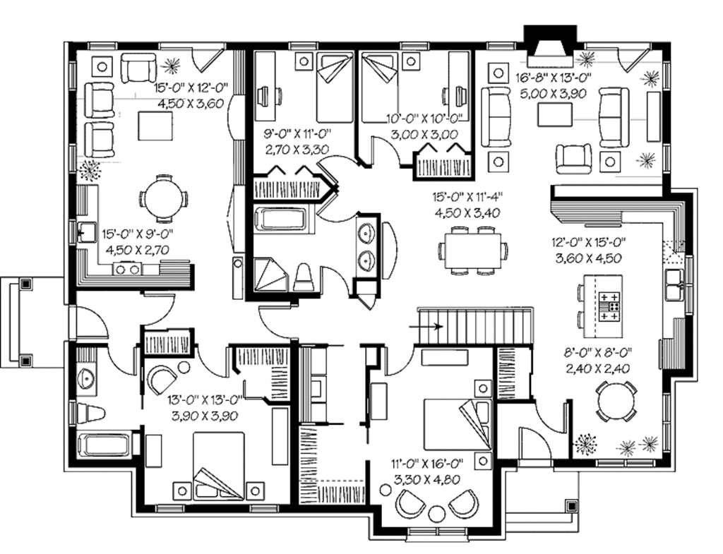 European Style House Plan 4 Beds 2 Baths 2238 Sq Ft Plan 23 2396 Homeplans Com