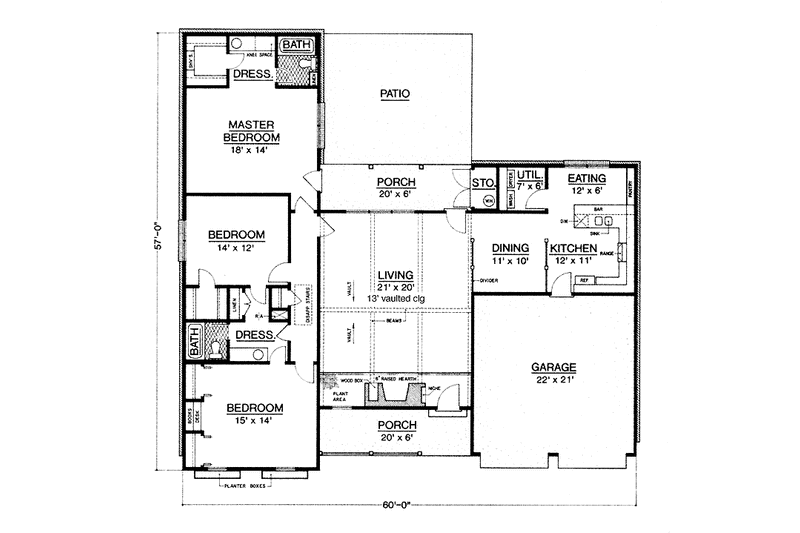 Home Plan - Floor Plan - Main Floor for Country House Plan #45-495 - 3 bed, 2 bath