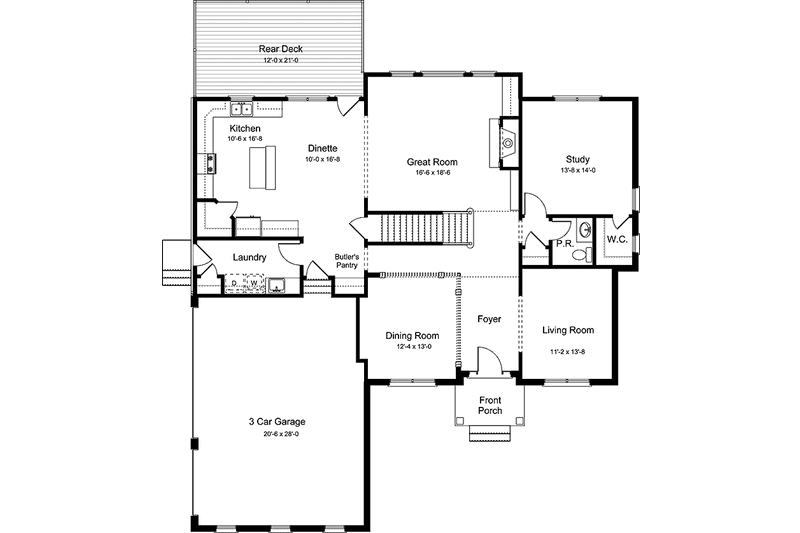 Architectural House Design - Floor Plan - Main Floor for Country House Plan #994-28 - 4 bed, 3.5 bath