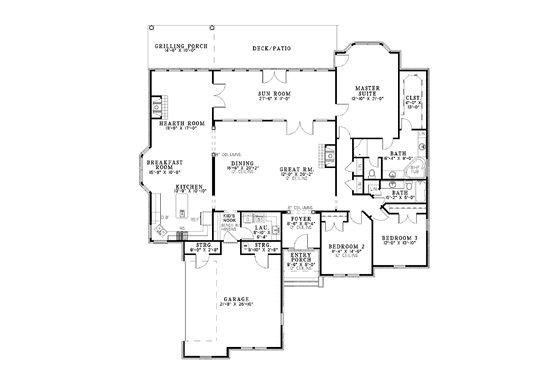 Floor Plan - Main Floor for Traditional House Plan #17-2849 - 3 bed, 2 bath