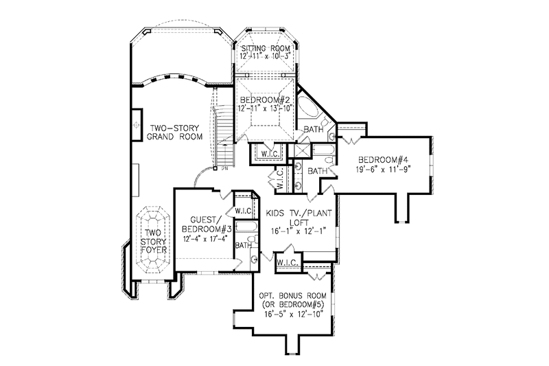 House Design - Floor Plan - Upper Floor for European House Plan #54-328 - 5 bed, 4.5 bath
