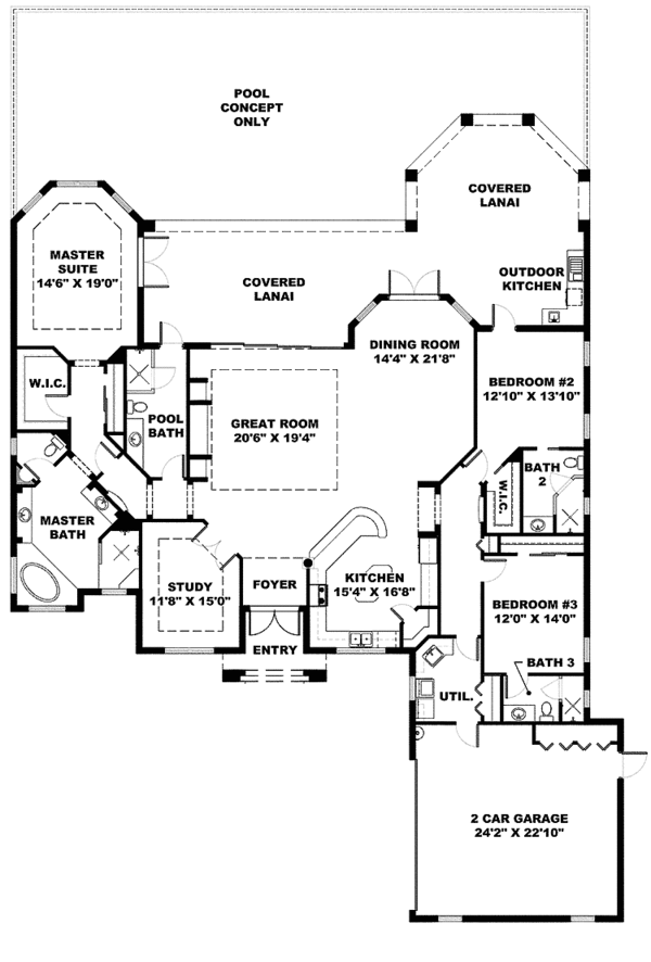 House Design - Mediterranean Floor Plan - Main Floor Plan #1017-142