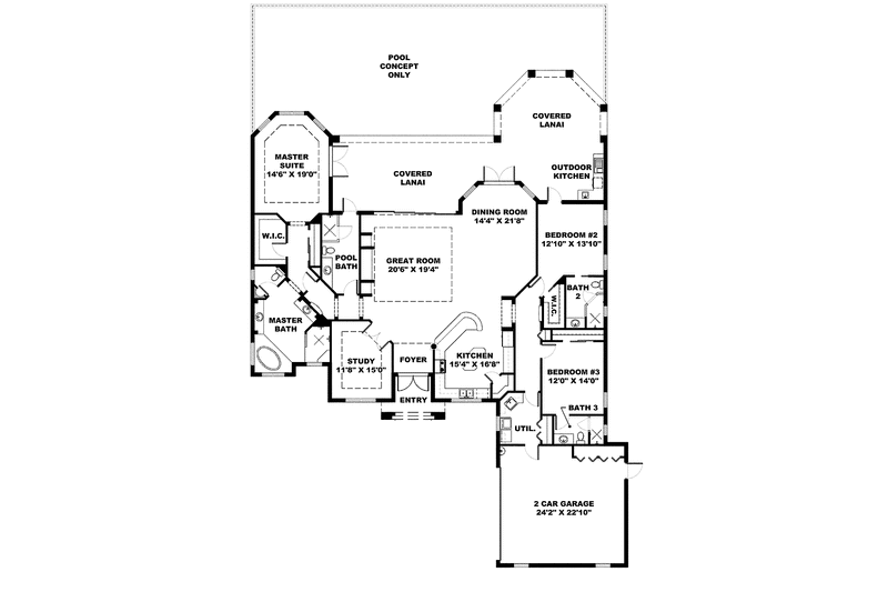 Dream House Plan - Floor Plan - Main Floor for Mediterranean House Plan #1017-142 - 3 bed, 4 bath