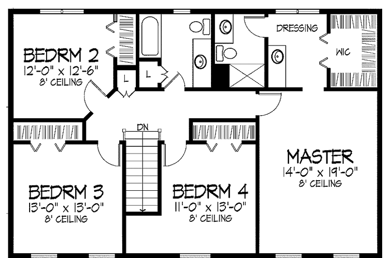 Home Plan - Floor Plan - Upper Floor for Colonial House Plan #51-849 - 4 bed, 2.5 bath