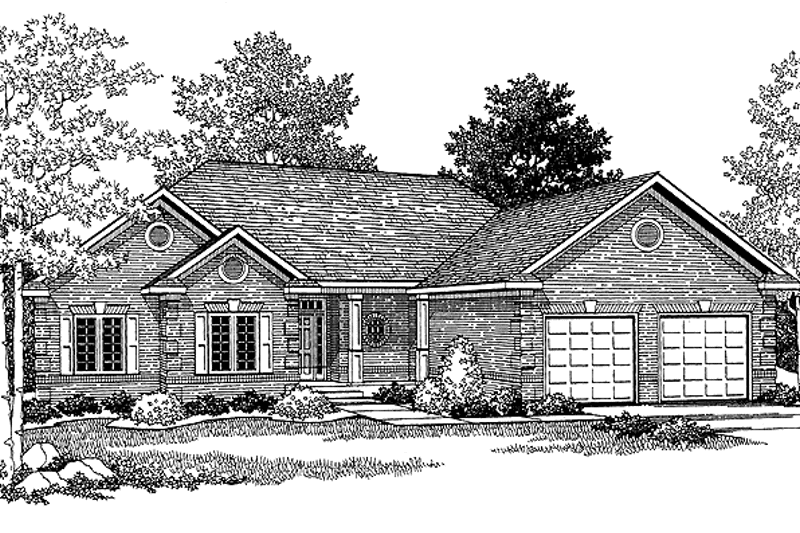 House Plan Design - Exterior - Front Elevation 3 for Ranch House Plan #70-1345 - 3 bed, 2 bath