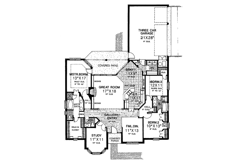 Dream House Plan - Floor Plan - Main Floor for Country House Plan #310-1166 - 3 bed, 2.5 bath