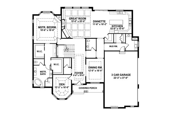 Floor Plan - Main Floor for European House Plan #1057-2 - 4 bed, 3.5 bath