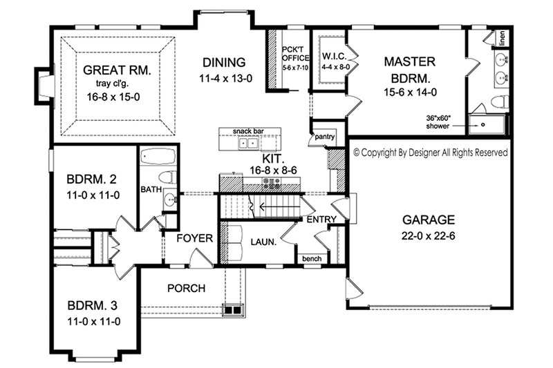 Architectural House Design - Floor Plan - Main Floor for Ranch House Plan #1010-189 - 3 bed, 2 bath
