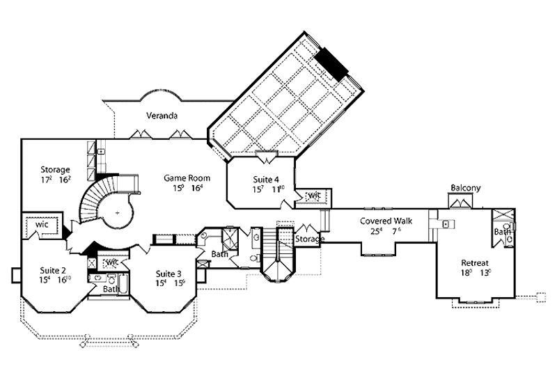 House Blueprint - Floor Plan - Upper Floor for Mediterranean House Plan #417-557 - 5 bed, 5 bath