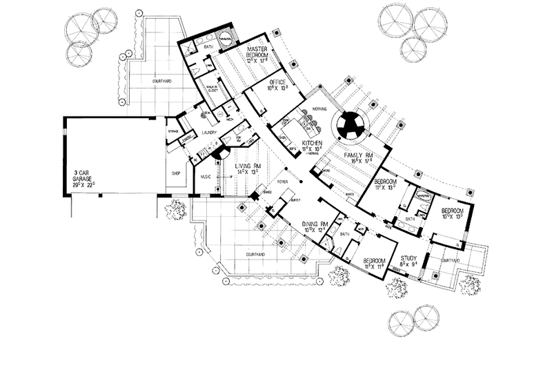 Architectural House Design - Floor Plan - Main Floor for Adobe / Southwestern House Plan #72-844 - 4 bed, 3.5 bath