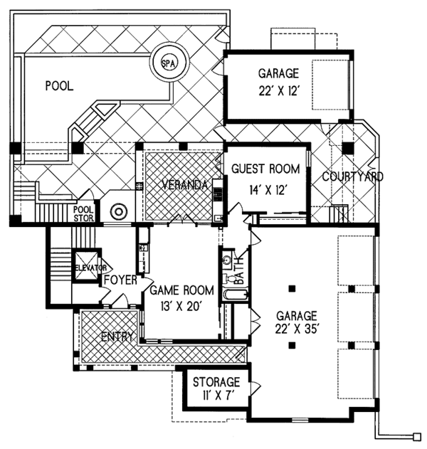 Architectural House Design - Mediterranean Floor Plan - Lower Floor Plan #76-129