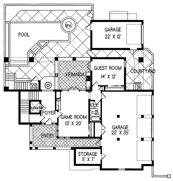 House Blueprint - Mediterranean Floor Plan - Lower Floor Plan #76-129