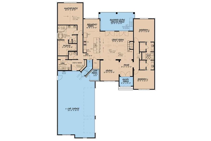 Home Plan - Floor Plan - Main Floor for European House Plan #17-3398 - 3 bed, 2.5 bath