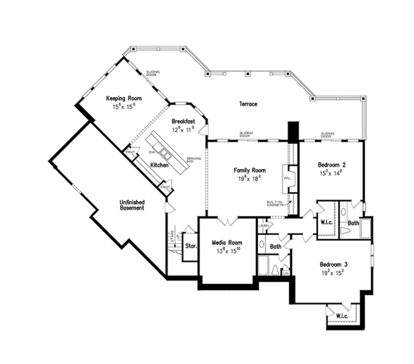 Architectural House Design - European Floor Plan - Lower Floor Plan #927-966