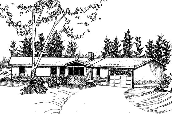 Exterior - Front Elevation 3 for Contemporary House Plan #60-712 - 3 bed, 2 bath