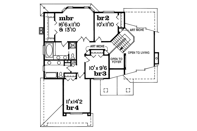 House Blueprint - Floor Plan - Upper Floor for Mediterranean House Plan #47-1015 - 4 bed, 3 bath