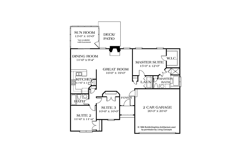 Dream House Plan - Floor Plan - Main Floor for Ranch House Plan #453-416 - 3 bed, 2 bath