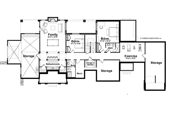 Floor Plan - Lower Floor for Craftsman House Plan #928-173 - 6 bed, 4 bath