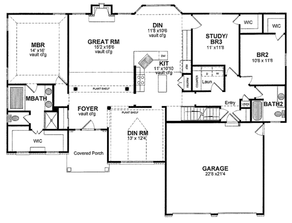 Architectural House Design - Ranch Floor Plan - Main Floor Plan #316-248