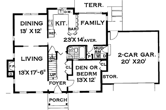 Floor Plan - Main Floor for Colonial House Plan #3-247 - 5 bed, 3 bath