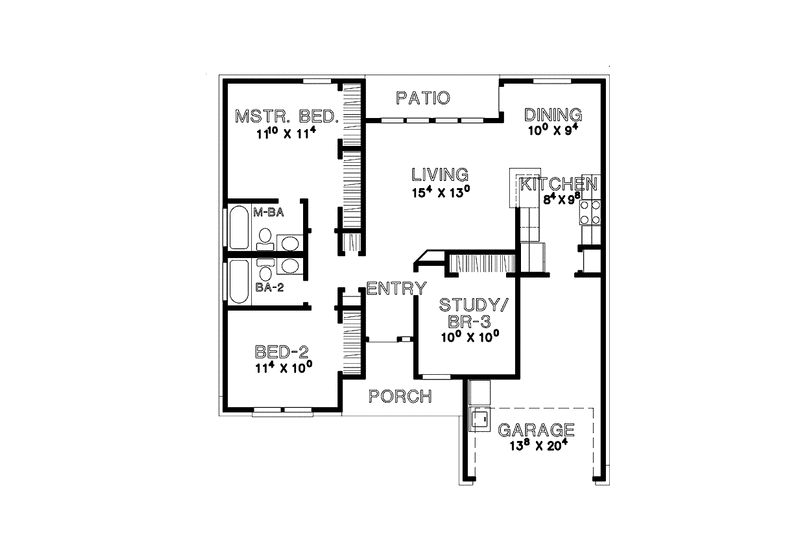 Architectural House Design - Floor Plan - Main Floor for Country House Plan #472-309 - 2 bed, 2 bath