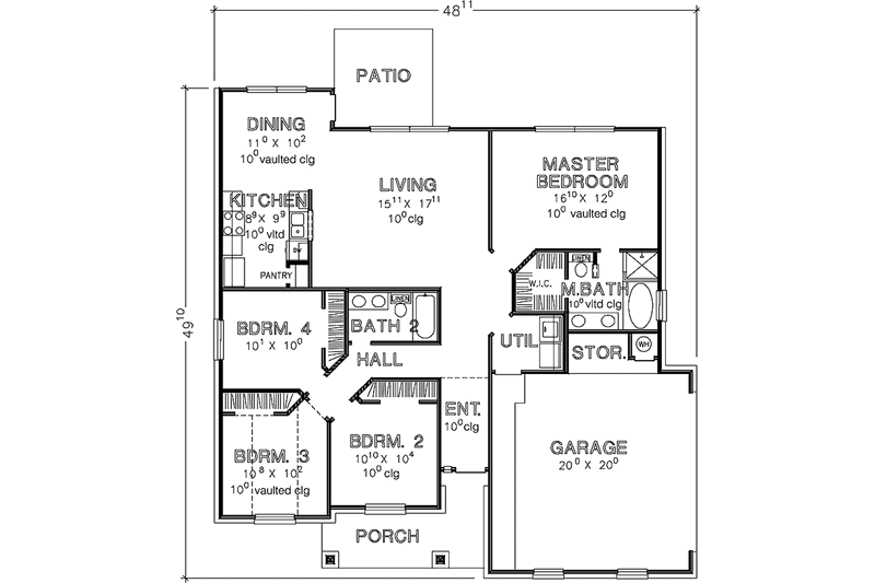 Dream House Plan - Floor Plan - Main Floor for Country House Plan #472-421 - 4 bed, 2 bath