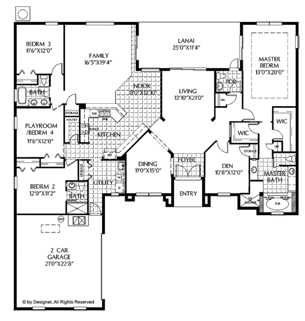 Architectural House Design - Mediterranean Floor Plan - Main Floor Plan #999-125