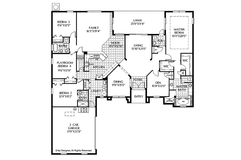 House Plan Design - Floor Plan - Main Floor for Mediterranean House Plan #999-125 - 4 bed, 3.5 bath