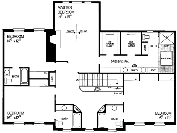Architectural House Design - Classical Floor Plan - Upper Floor Plan #72-809