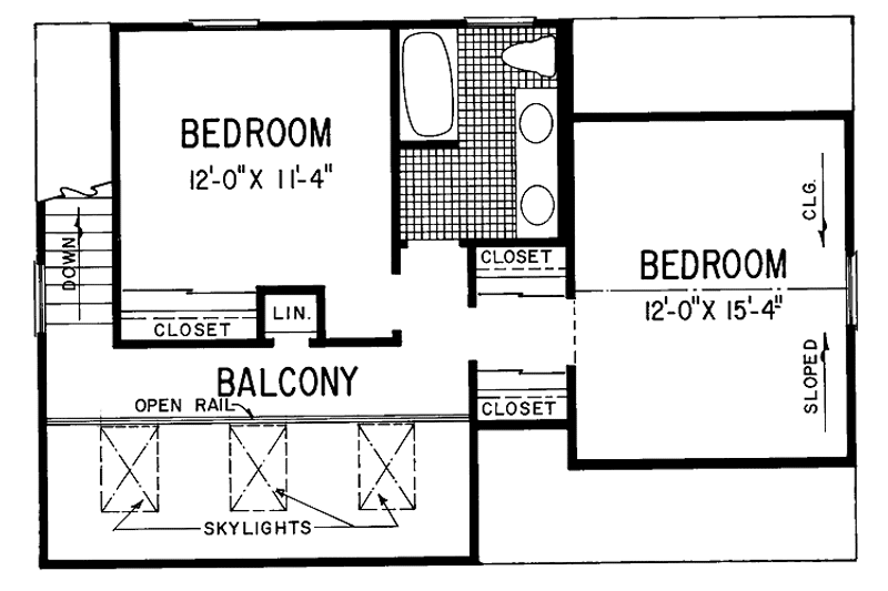 Architectural House Design - Floor Plan - Upper Floor for Contemporary House Plan #72-1059 - 3 bed, 2 bath