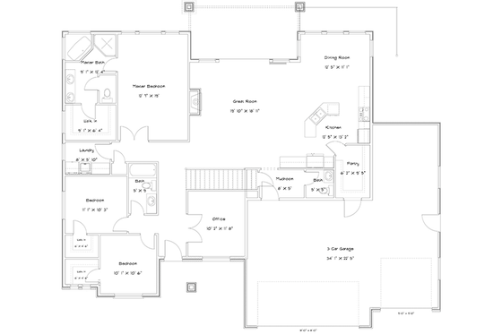 Floor Plan - Main Floor for Ranch House Plan #1060-30 - 5 bed, 3.5 bath