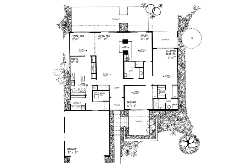Home Plan - Floor Plan - Main Floor for Contemporary House Plan #72-713 - 2 bed, 2 bath