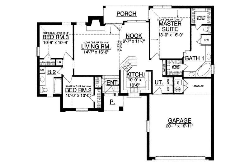 Architectural House Design - Floor Plan - Main Floor for Ranch House Plan #40-440 - 3 bed, 2 bath