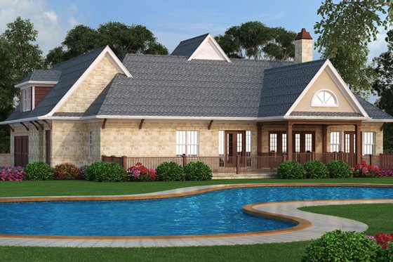 Exterior - Rear Elevation for European House Plan #119-420 - 3 bed, 2 bath