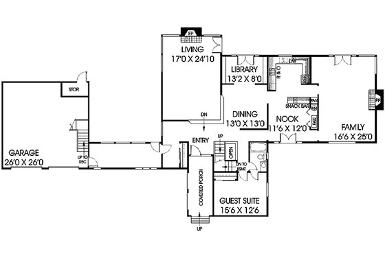 Floor Plan - Main Floor for Craftsman House Plan #60-935 - 5 bed, 3 bath