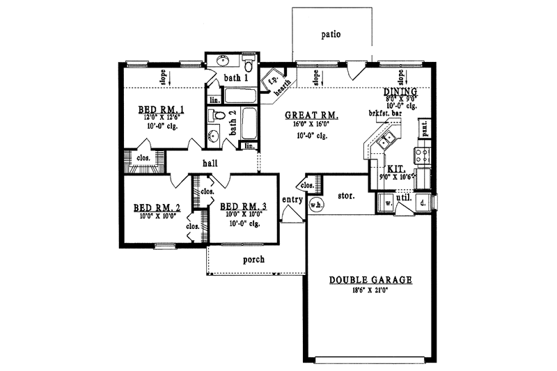 Dream House Plan - Floor Plan - Main Floor for Country House Plan #42-560 - 3 bed, 2 bath