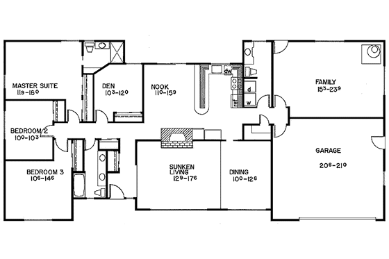 Floor Plan - Main Floor for Ranch House Plan #60-744 - 4 bed, 2.5 bath