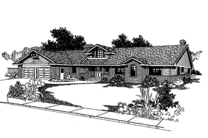 Exterior - Front Elevation 3 for Ranch House Plan #60-814 - 3 bed, 2.5 bath