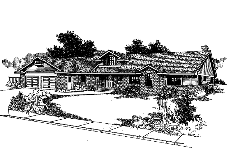 Home Plan - Exterior - Front Elevation 3 for Ranch House Plan #60-814 - 3 bed, 2.5 bath