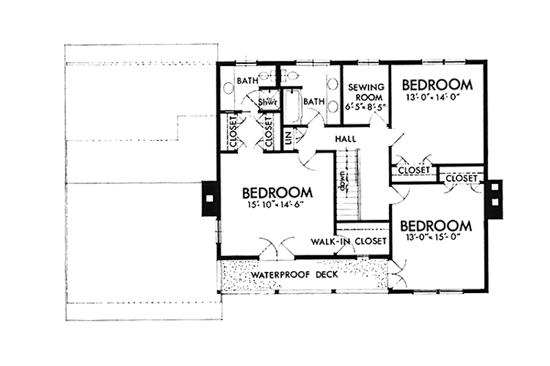 Home Plan - Floor Plan - Upper Floor for Prairie House Plan #320-1404 - 3 bed, 2.5 bath