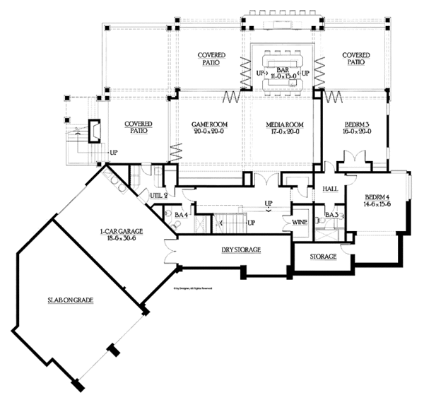 House Blueprint - Craftsman Floor Plan - Lower Floor Plan #132-560