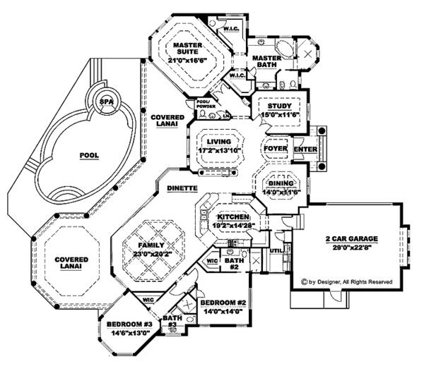 House Design - Mediterranean Floor Plan - Main Floor Plan #1017-23