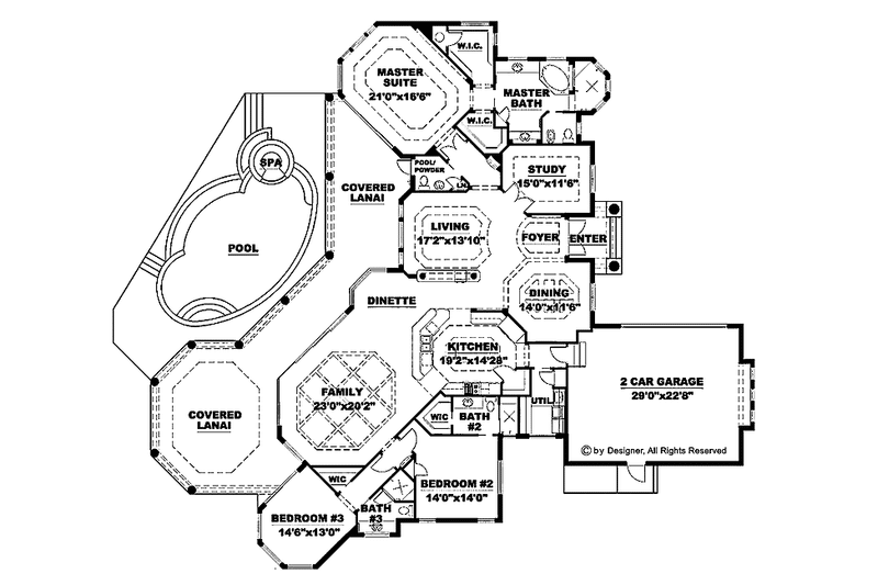 Dream House Plan - Floor Plan - Main Floor for Mediterranean House Plan #1017-23 - 3 bed, 3.5 bath